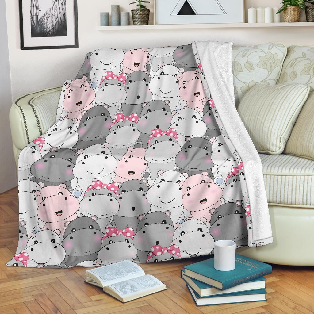 Hippo Cute Print Pattern Blanket-grizzshop