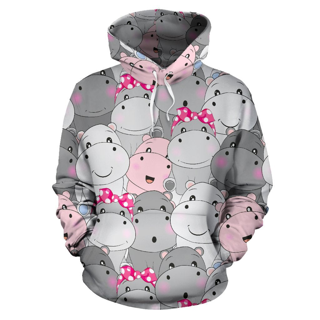 Hippo Cute Print Pattern Men Women Pullover Hoodie-grizzshop