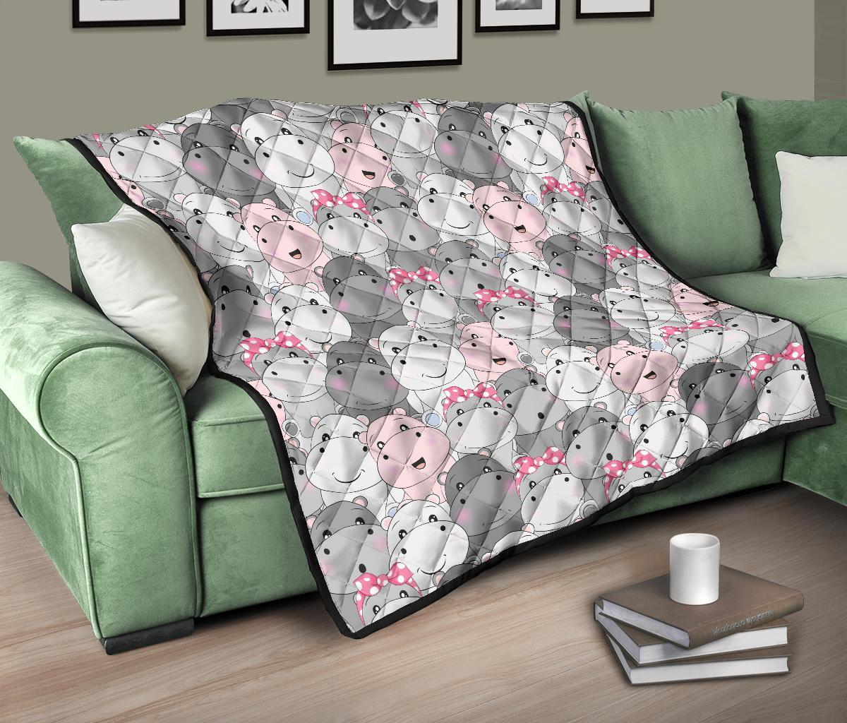 Hippo Cute Print Pattern Quilt-grizzshop