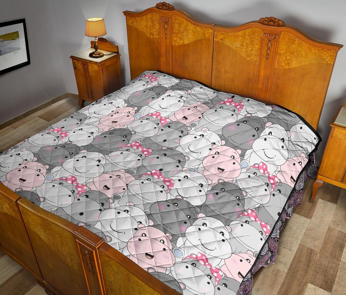 Hippo Cute Print Pattern Quilt-grizzshop