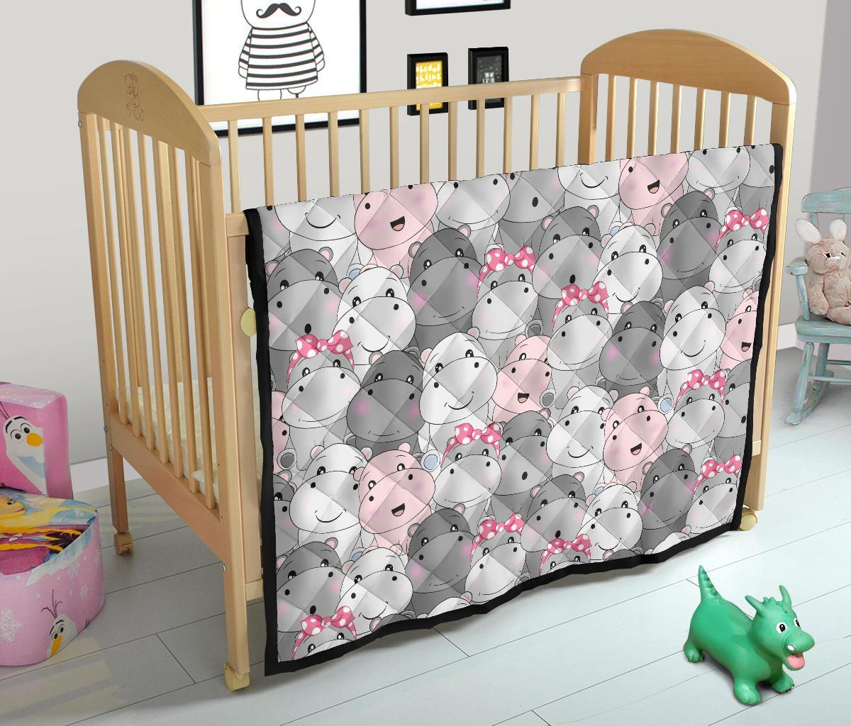 Hippo Cute Print Pattern Quilt-grizzshop