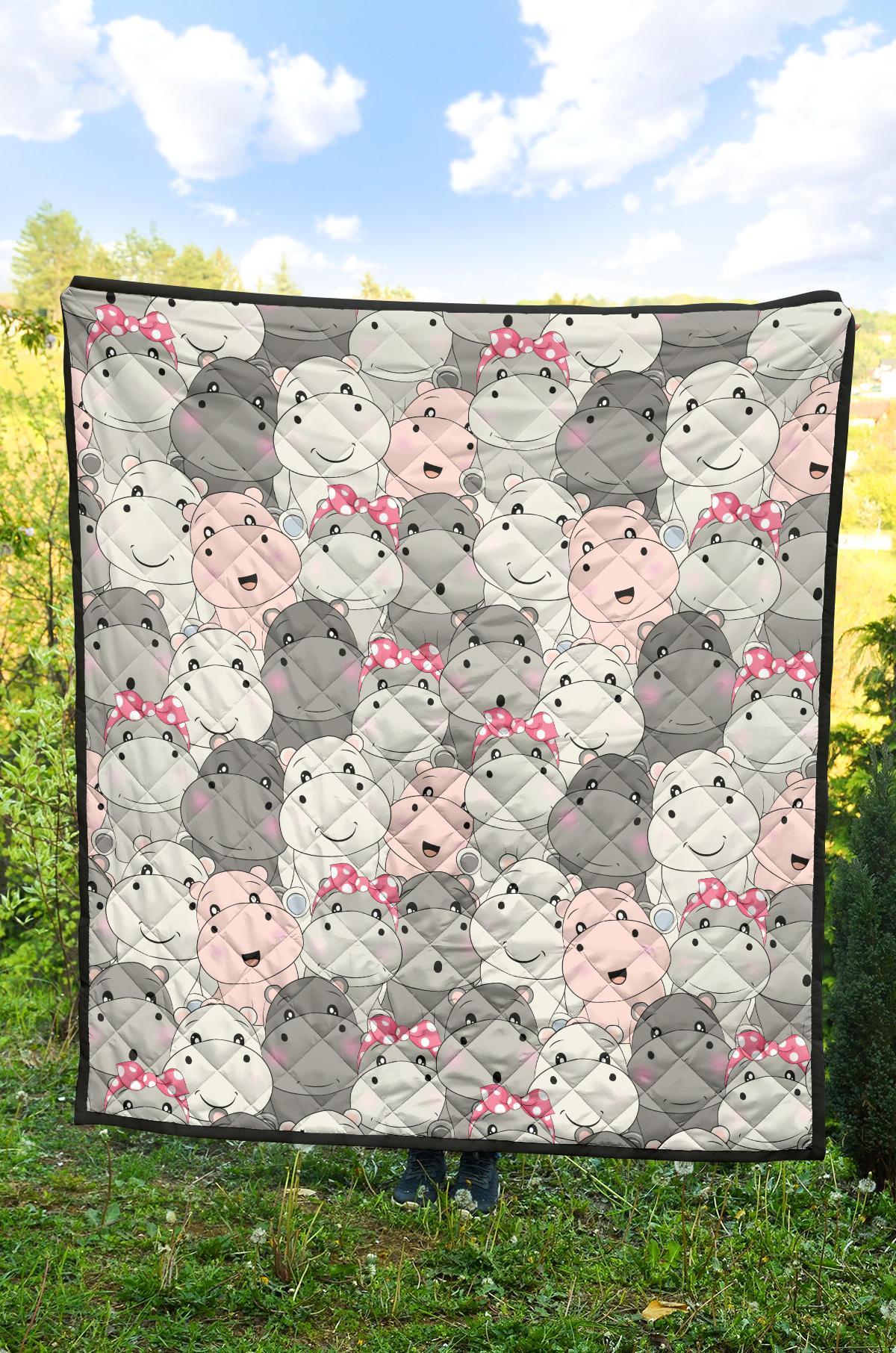Hippo Cute Print Pattern Quilt-grizzshop
