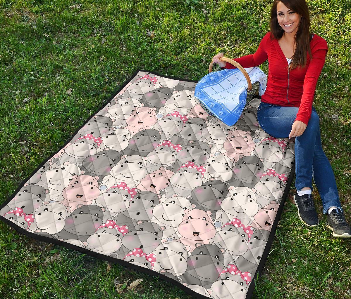 Hippo Cute Print Pattern Quilt-grizzshop
