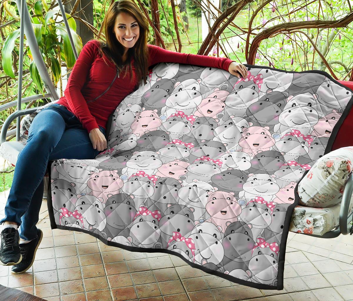 Hippo Cute Print Pattern Quilt-grizzshop