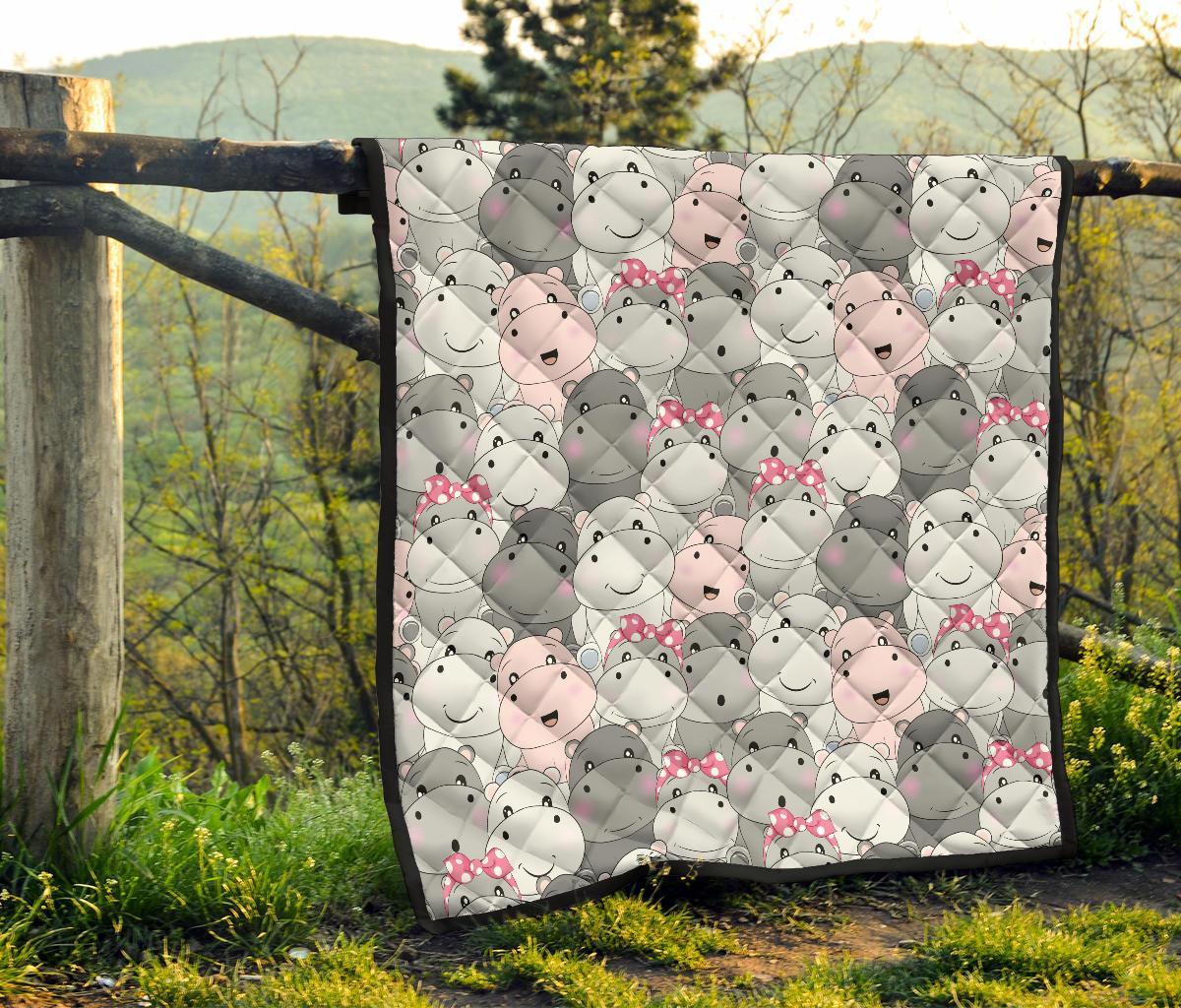 Hippo Cute Print Pattern Quilt-grizzshop
