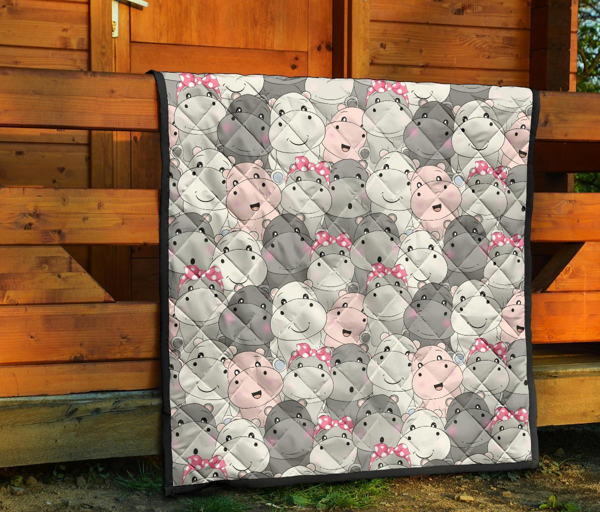 Hippo Cute Print Pattern Quilt-grizzshop