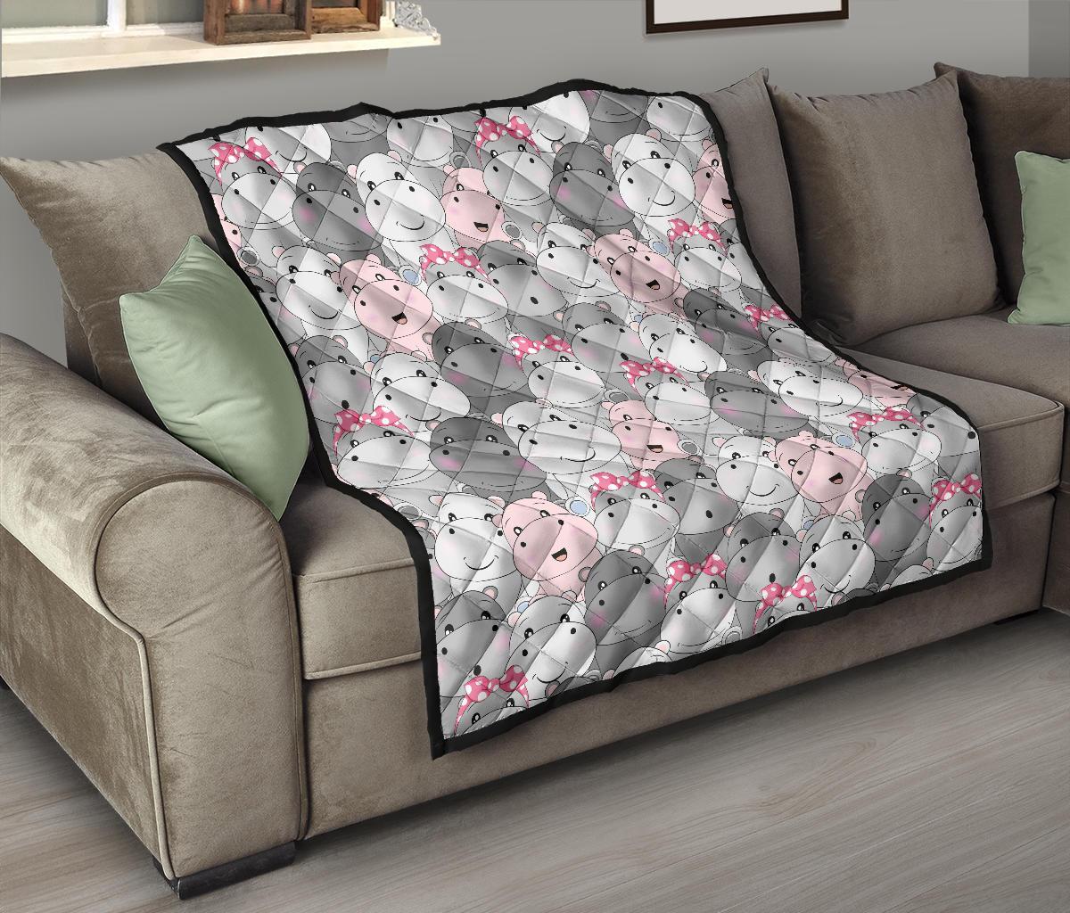Hippo Cute Print Pattern Quilt-grizzshop