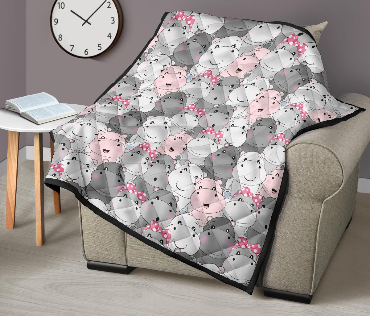 Hippo Cute Print Pattern Quilt-grizzshop