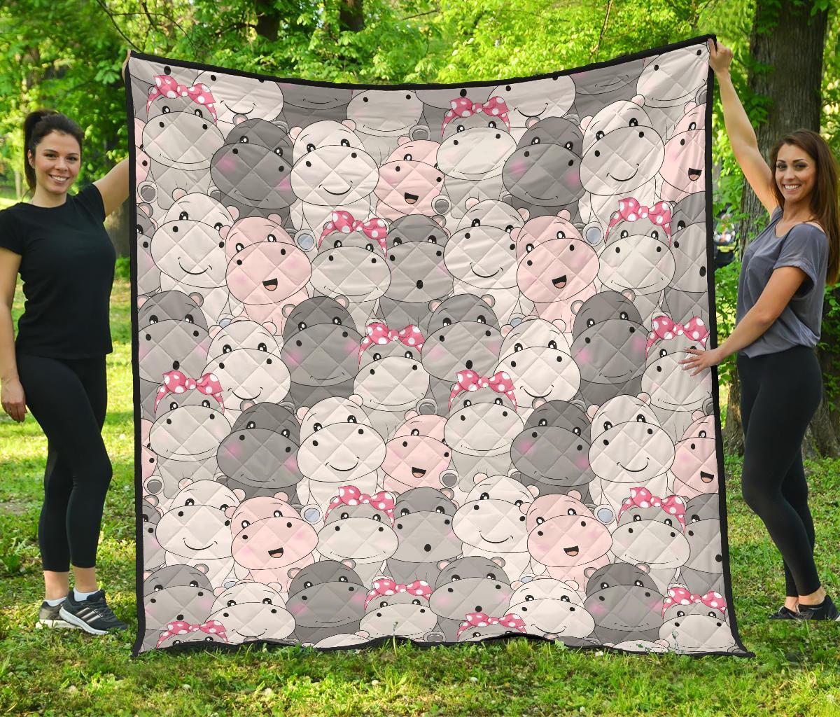 Hippo Cute Print Pattern Quilt-grizzshop