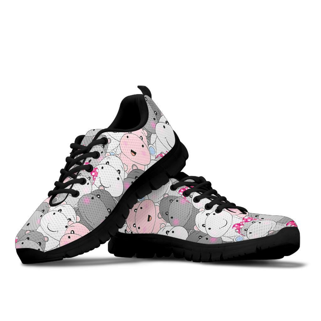 Hippo Cute Print Pattern Sneaker Shoes For Men Women-grizzshop