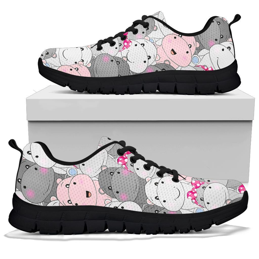 Hippo Cute Print Pattern Sneaker Shoes For Men Women-grizzshop