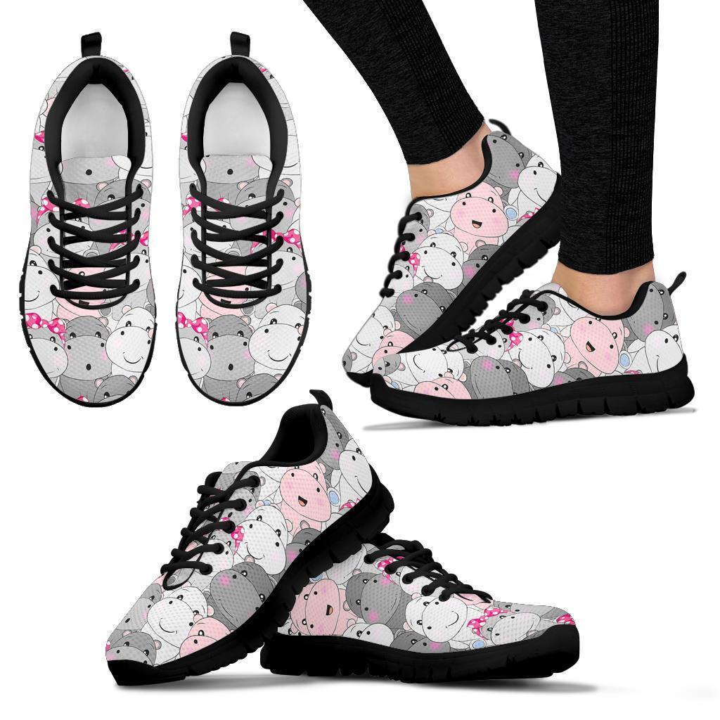 Hippo Cute Print Pattern Sneaker Shoes For Men Women-grizzshop