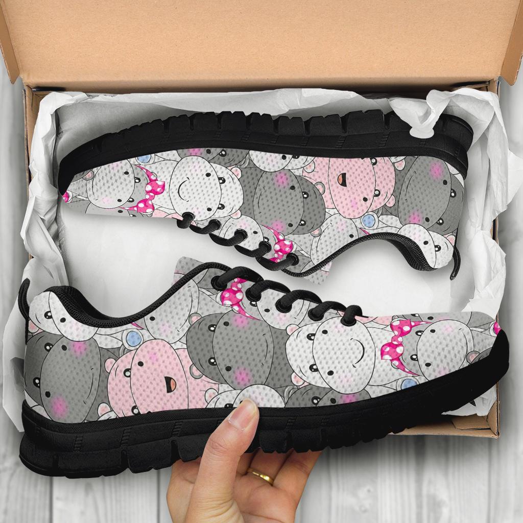 Hippo Cute Print Pattern Sneaker Shoes For Men Women-grizzshop