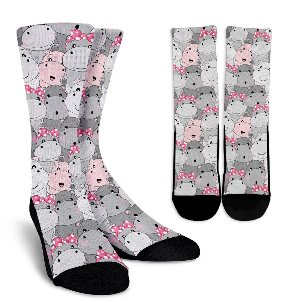 Hippo Cute Print Pattern Unisex Crew Socks-grizzshop