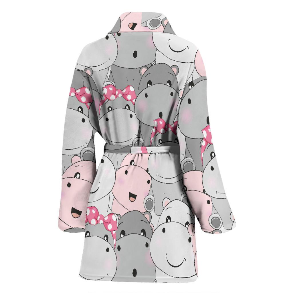 Hippo Cute Print Pattern Women Long Robe-grizzshop