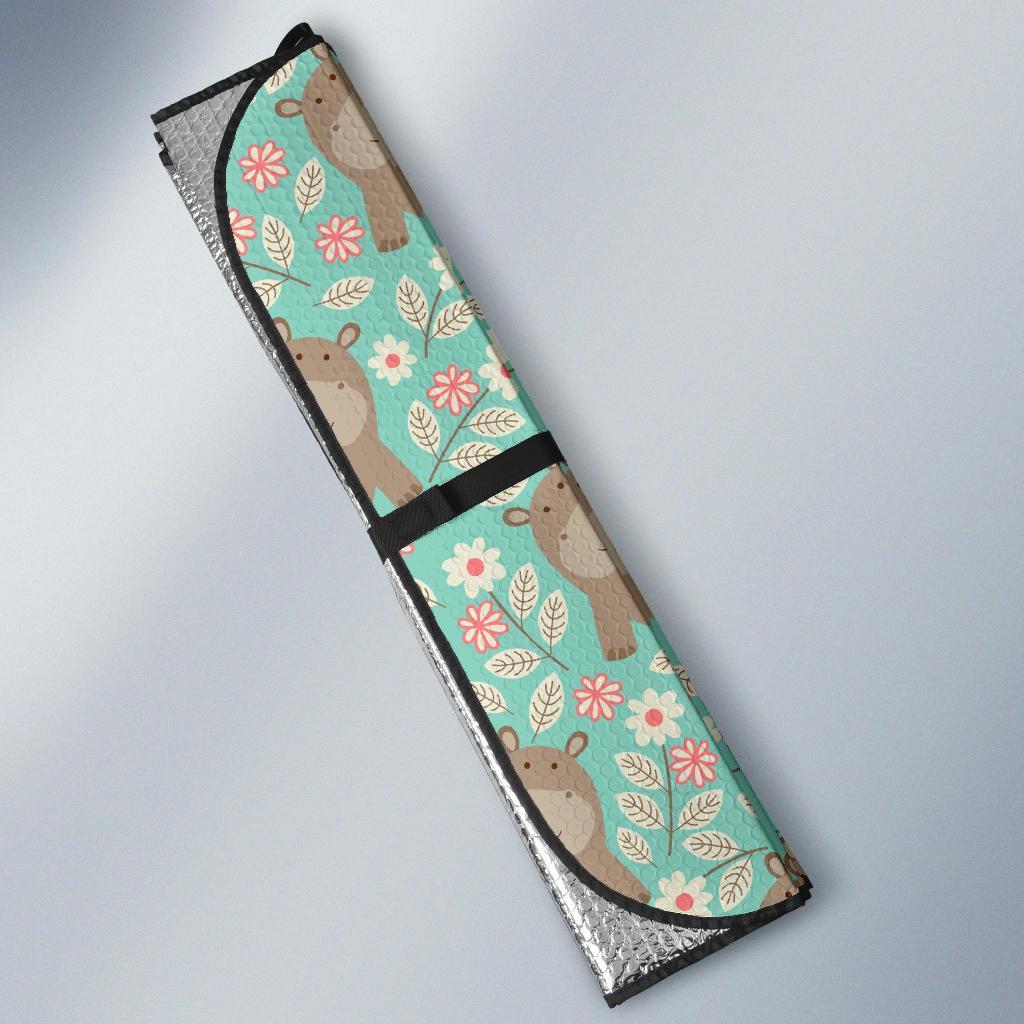 Hippo Floral Pattern Print Car Sun Shade-grizzshop
