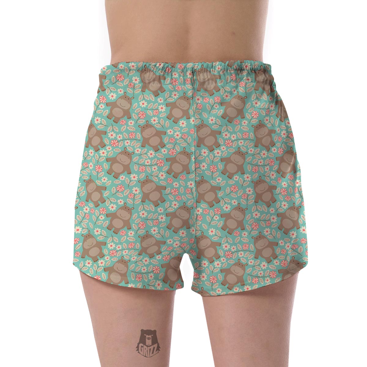 Hippo Floral Pattern Print Women's Shorts-grizzshop
