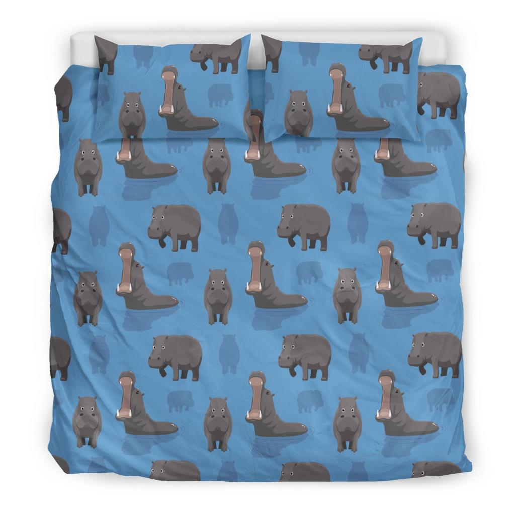 Hippo Pattern Print Duvet Cover Bedding Set-grizzshop