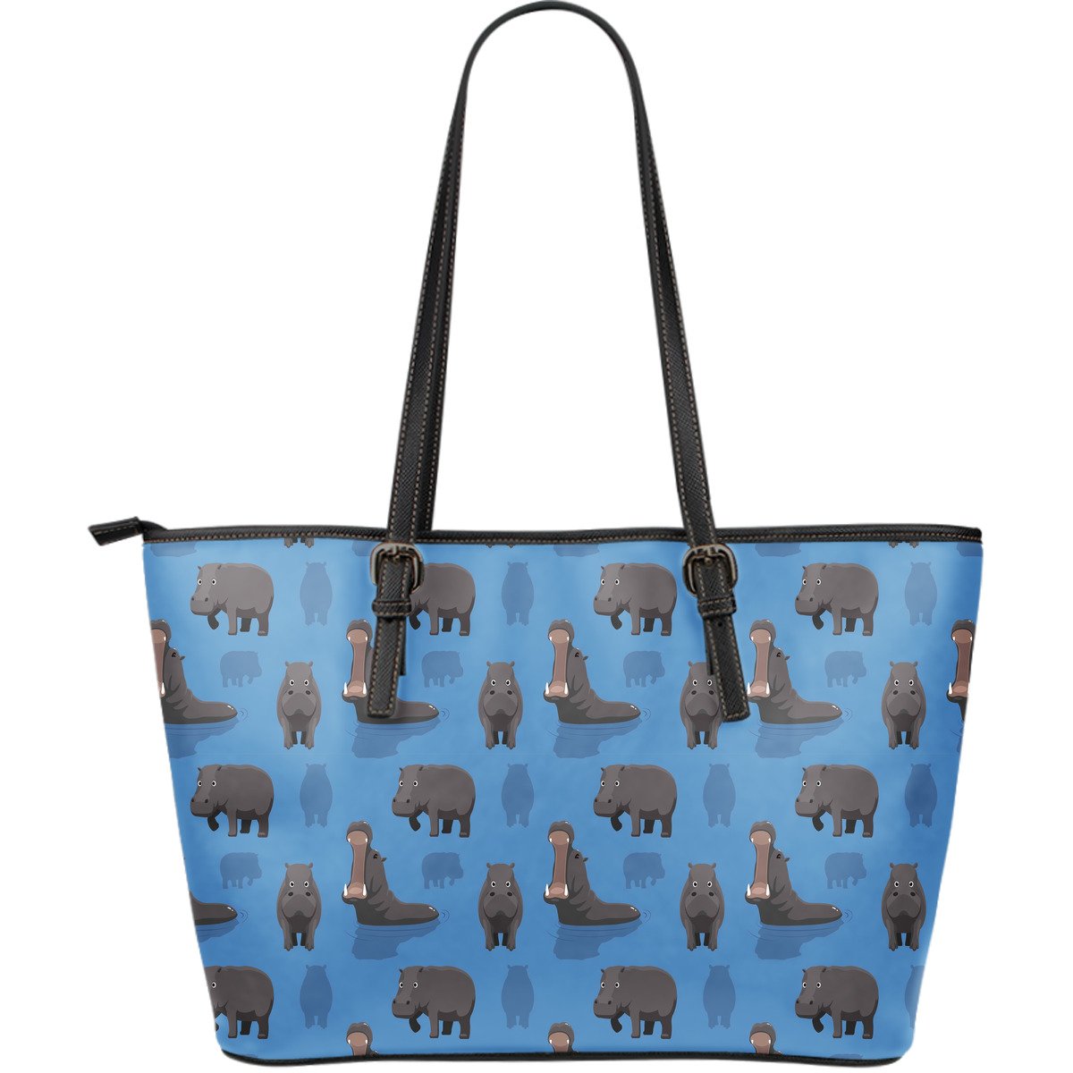 Hippo Pattern Print Leather Tote Bag-grizzshop