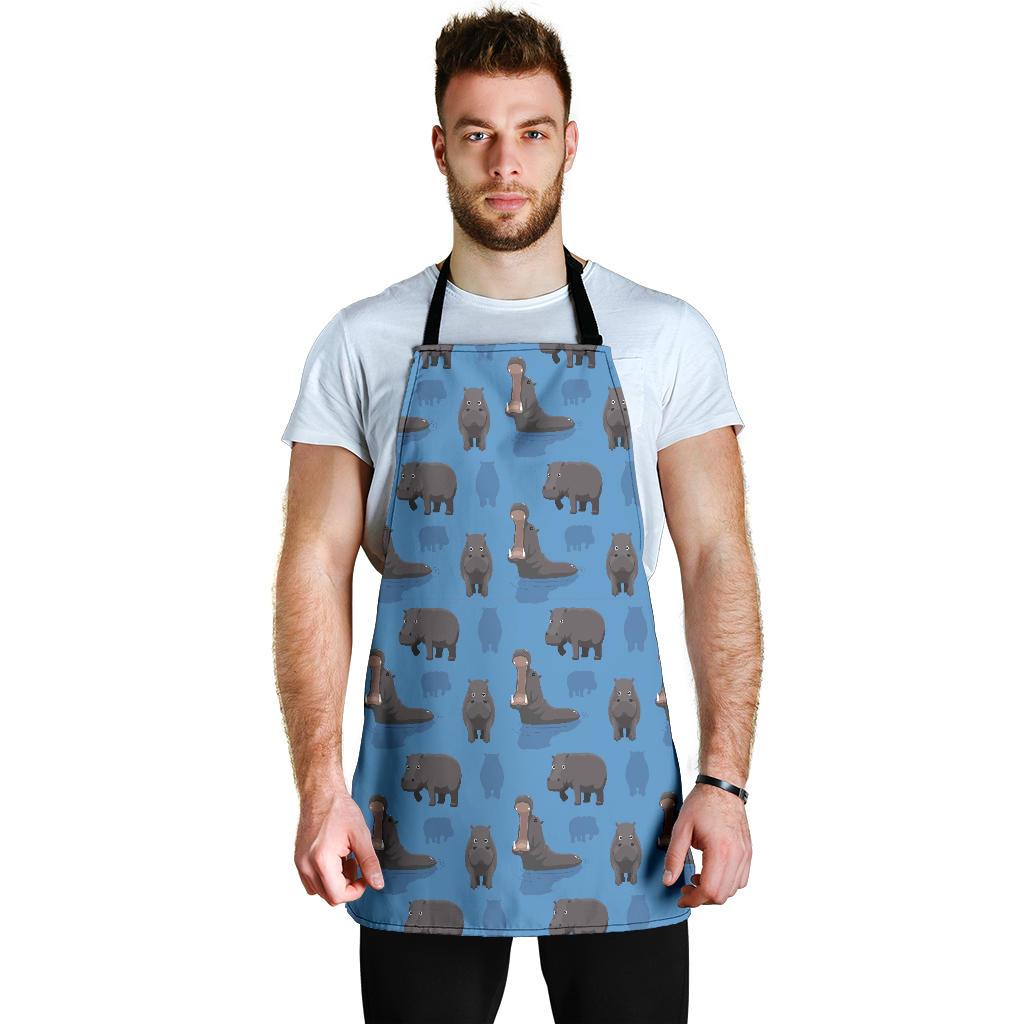 Hippo Pattern Print Men's Apron-grizzshop