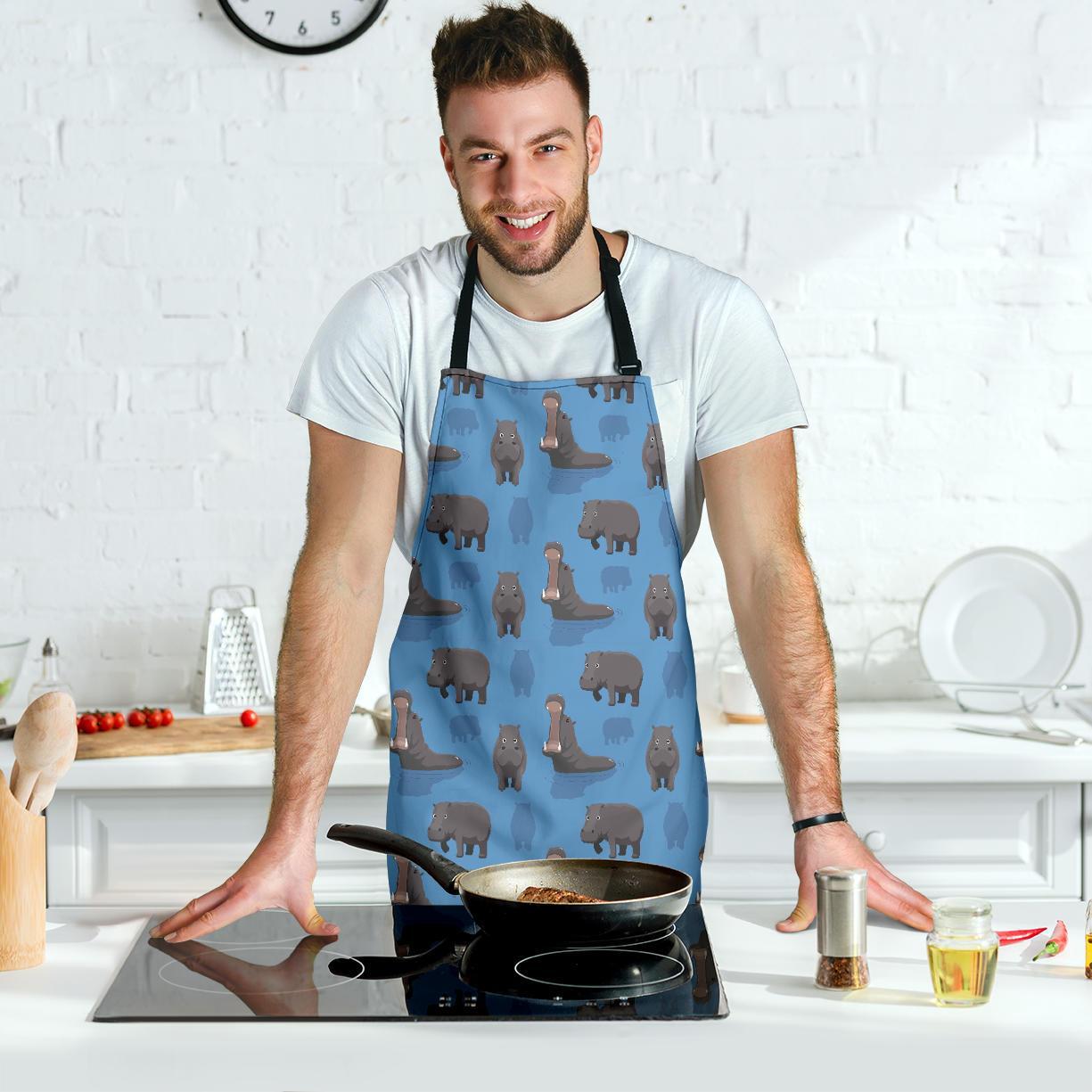 Hippo Pattern Print Men's Apron-grizzshop