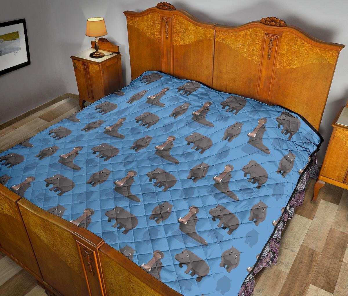 Hippo Pattern Print Quilt-grizzshop