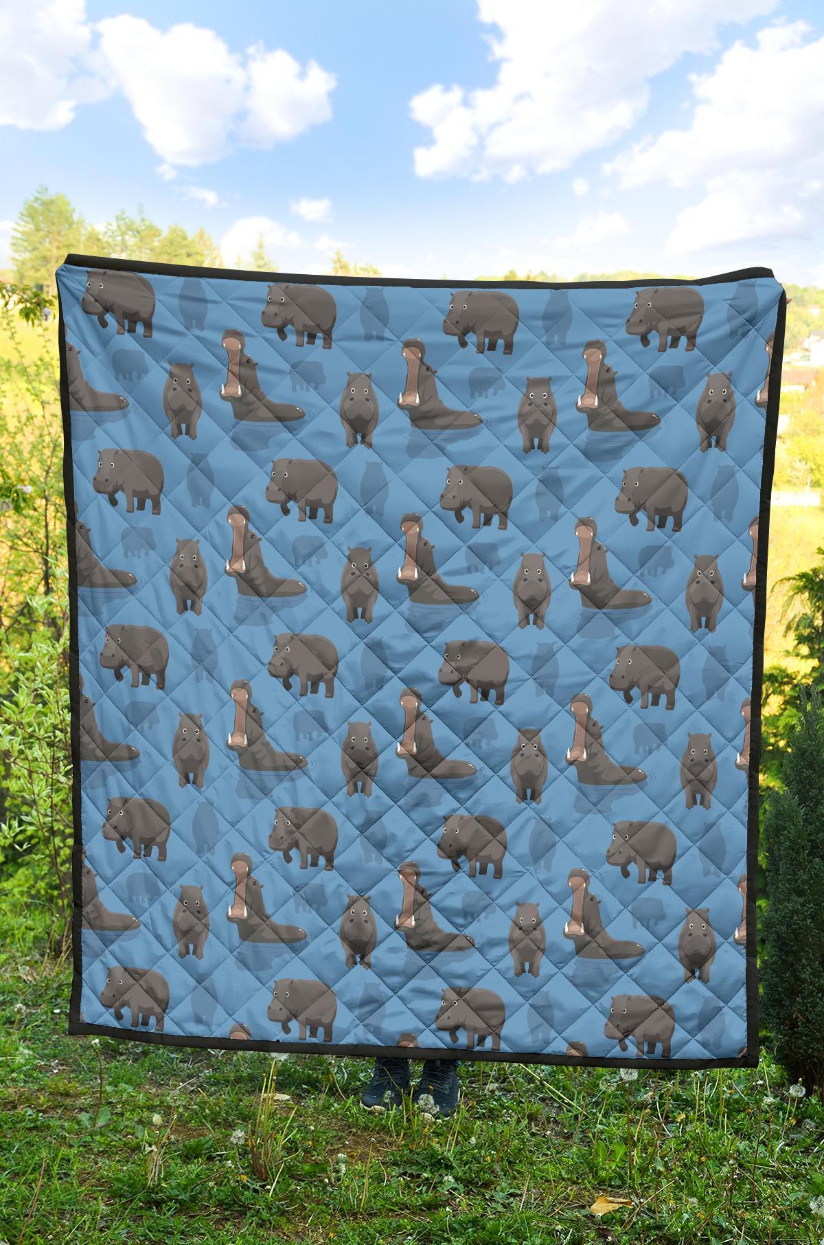 Hippo Pattern Print Quilt-grizzshop