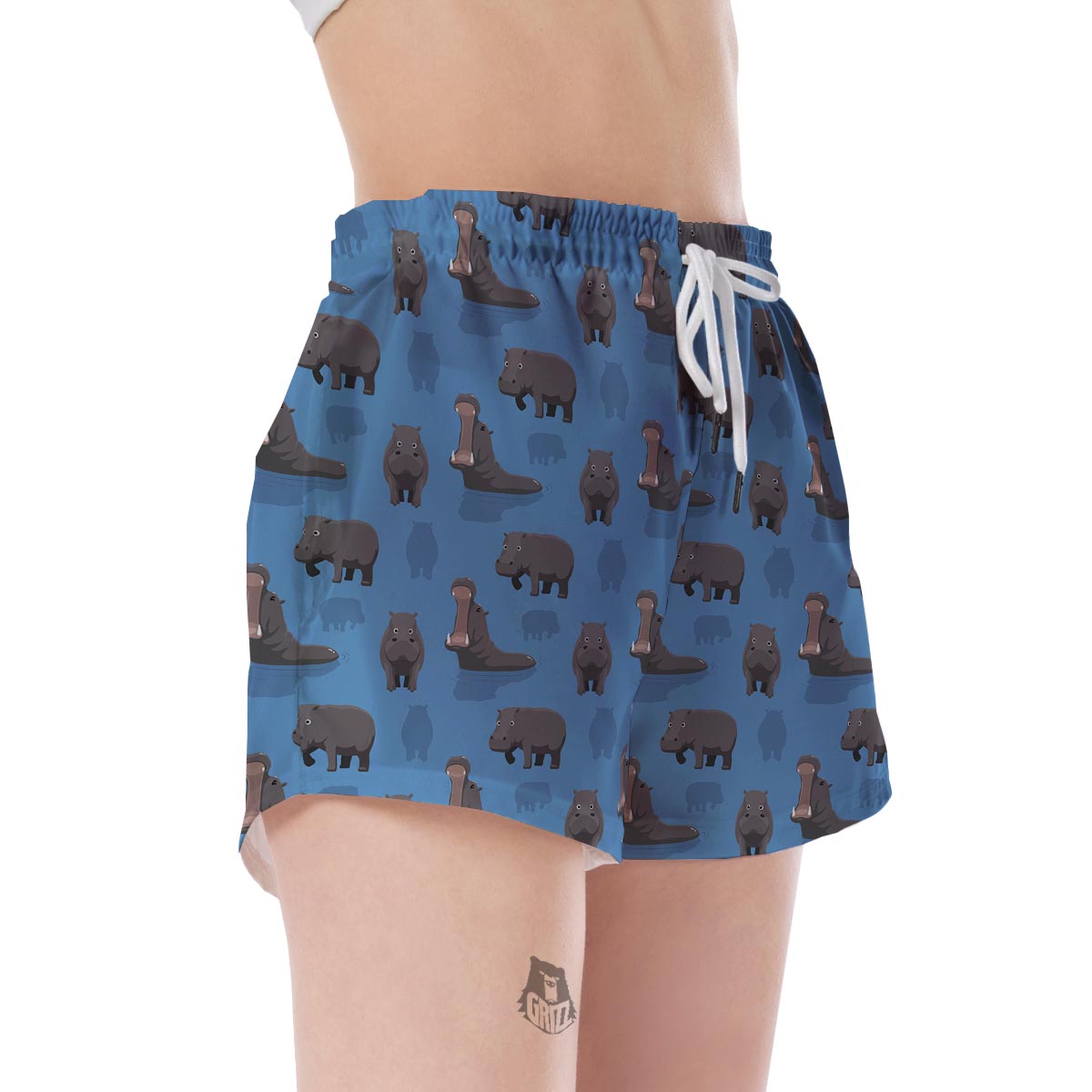 Hippo Pattern Print Women's Shorts-grizzshop