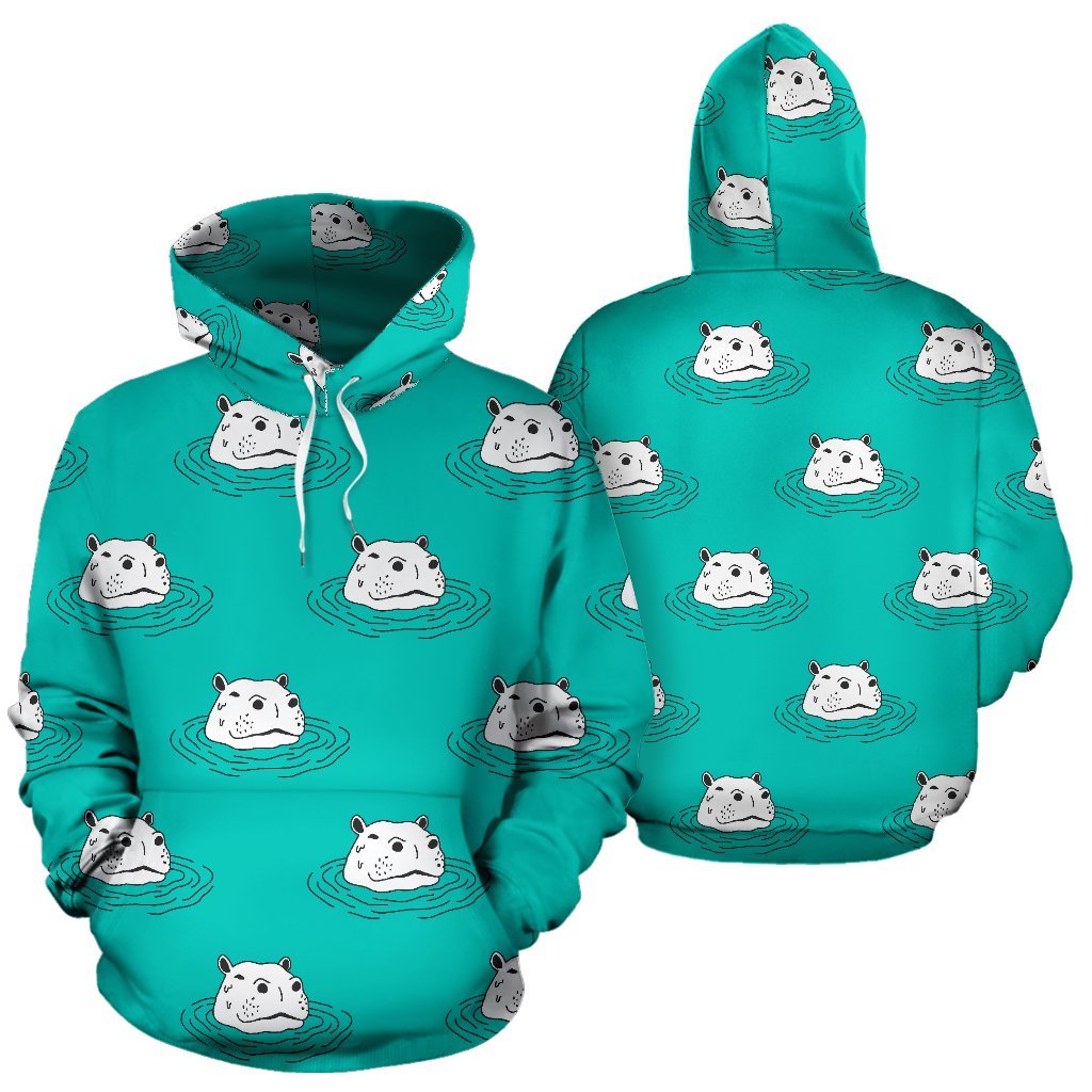 Hippo Print Pattern Men Women Pullover Hoodie-grizzshop