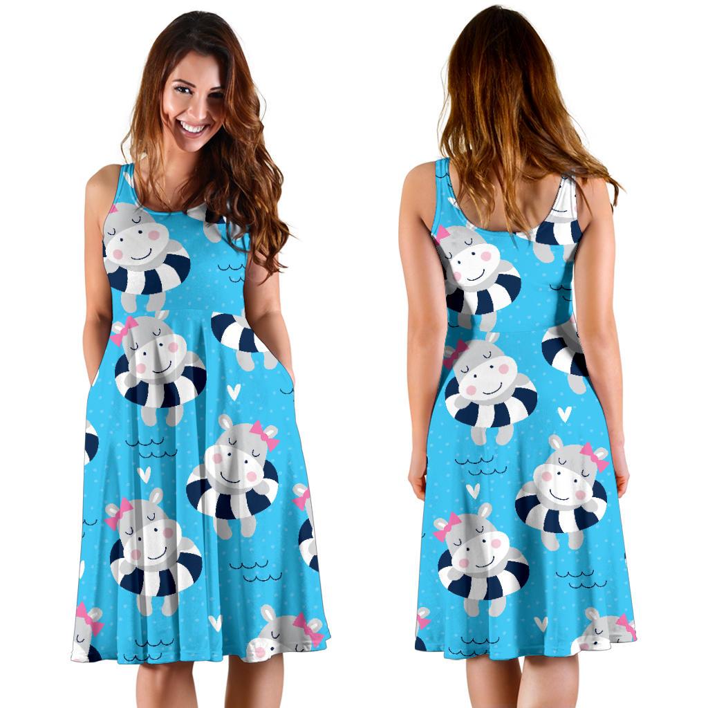 Hippo Cute Pattern Print Dress-grizzshop