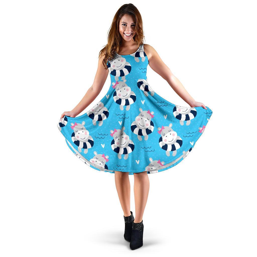 Hippo Cute Pattern Print Dress-grizzshop