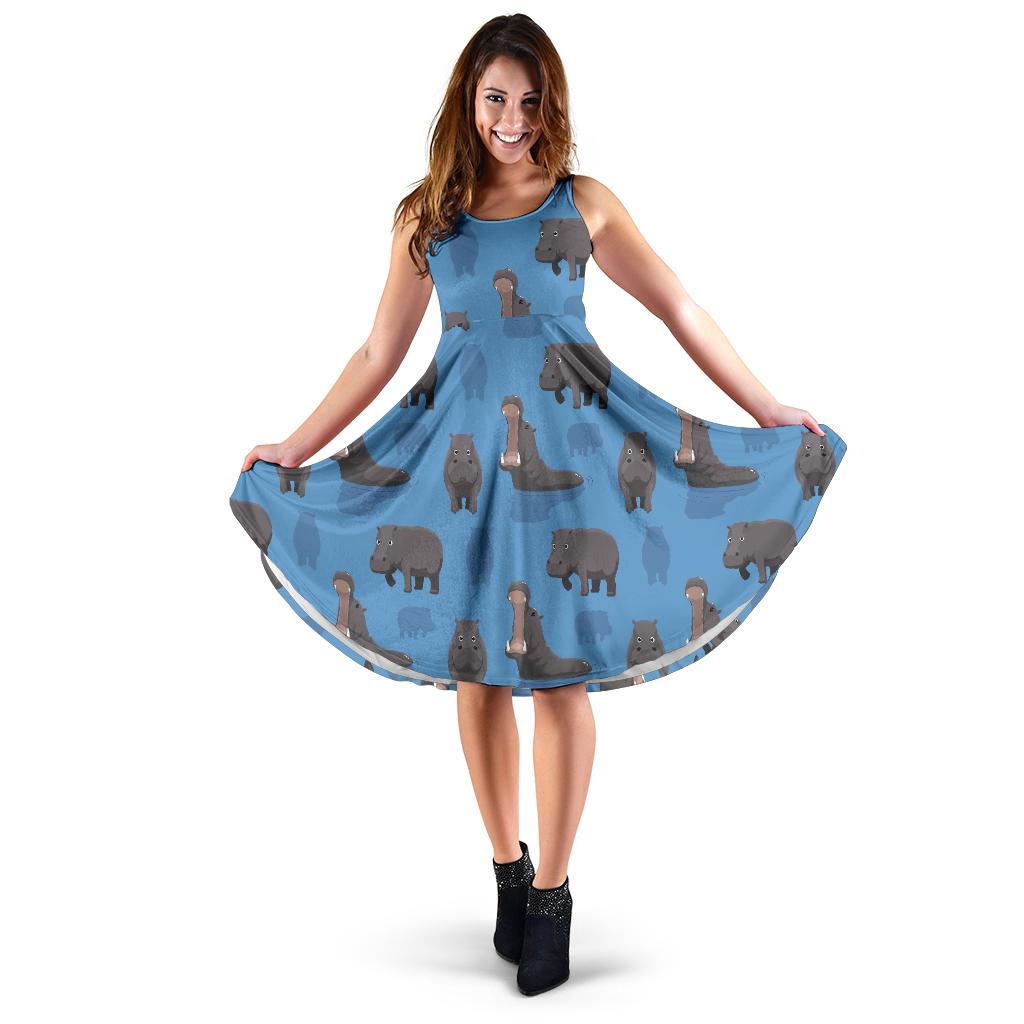 Hippo Pattern Print Dress-grizzshop