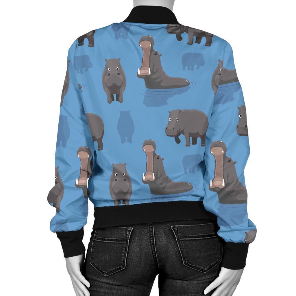 Hippo Pattern Print Women Casual Bomber Jacket-grizzshop