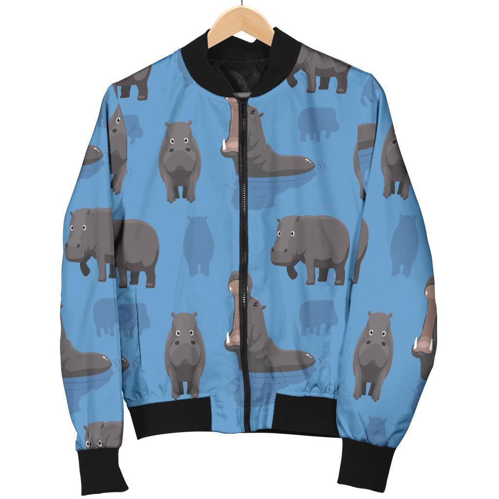 Hippo Pattern Print Women Casual Bomber Jacket-grizzshop