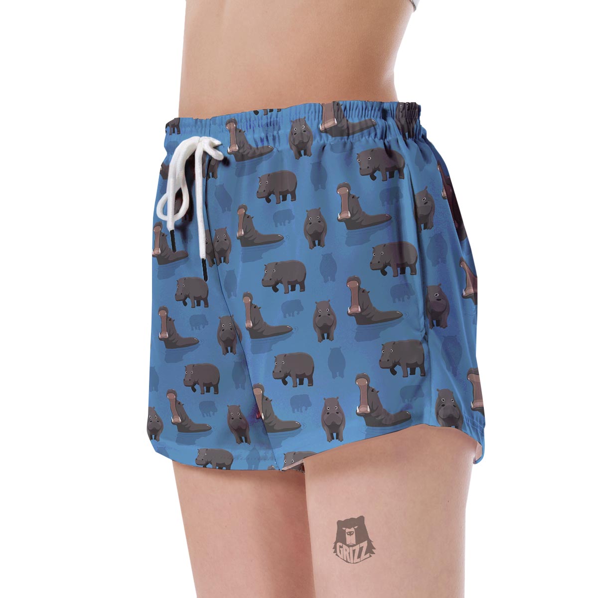 Hippo Pattern Print Women's Shorts-grizzshop