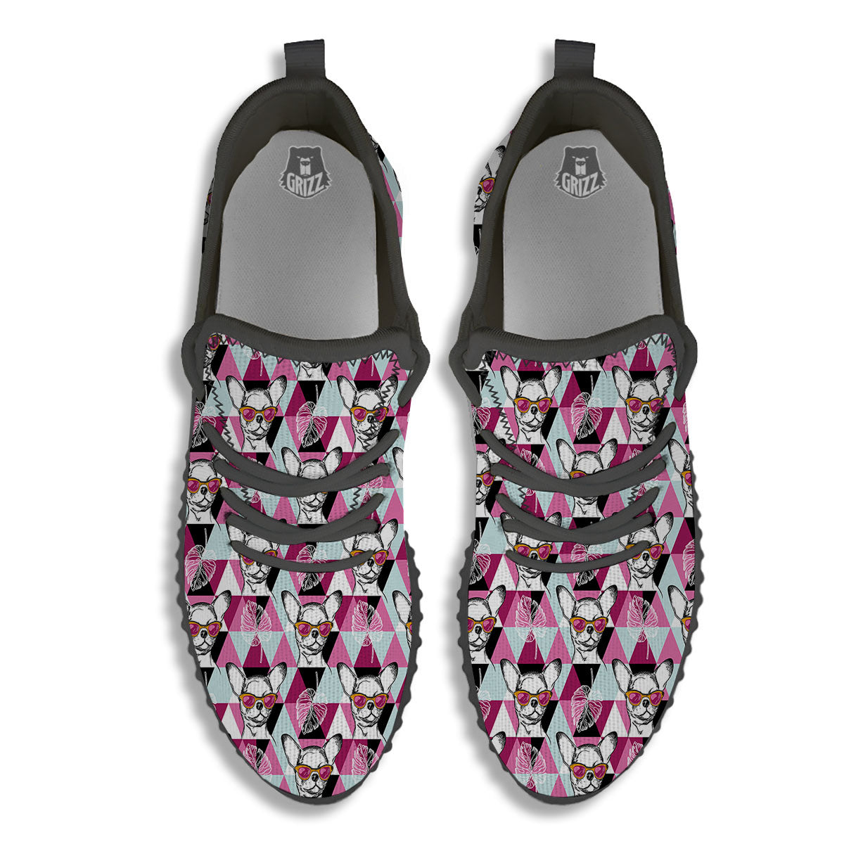 Hipster Chihuahua Print Pattern Black Walking Shoes-grizzshop