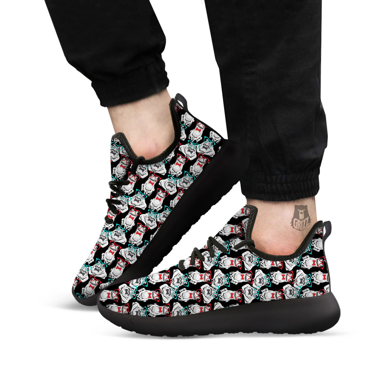 Hipster Frog Print Pattern Black Athletic Shoes-grizzshop