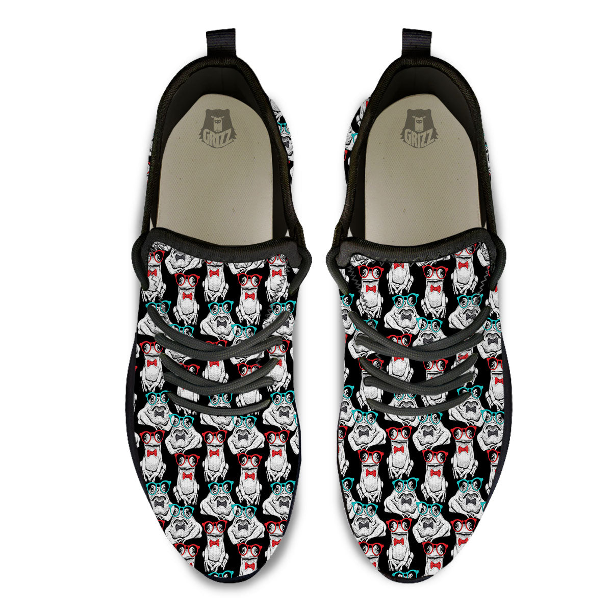 Hipster Frog Print Pattern Black Athletic Shoes-grizzshop