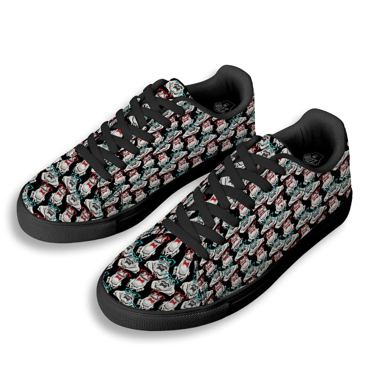 Hipster Frog Print Pattern Black Low Top Sneakers-grizzshop