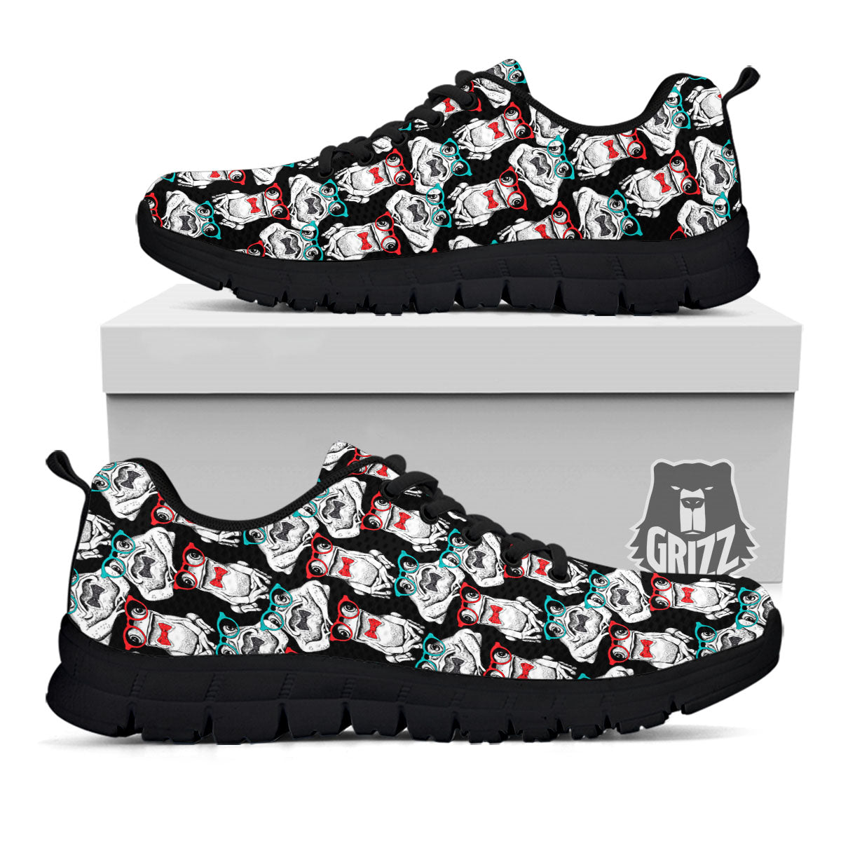 Hipster Frog Print Pattern Black Sneaker-grizzshop