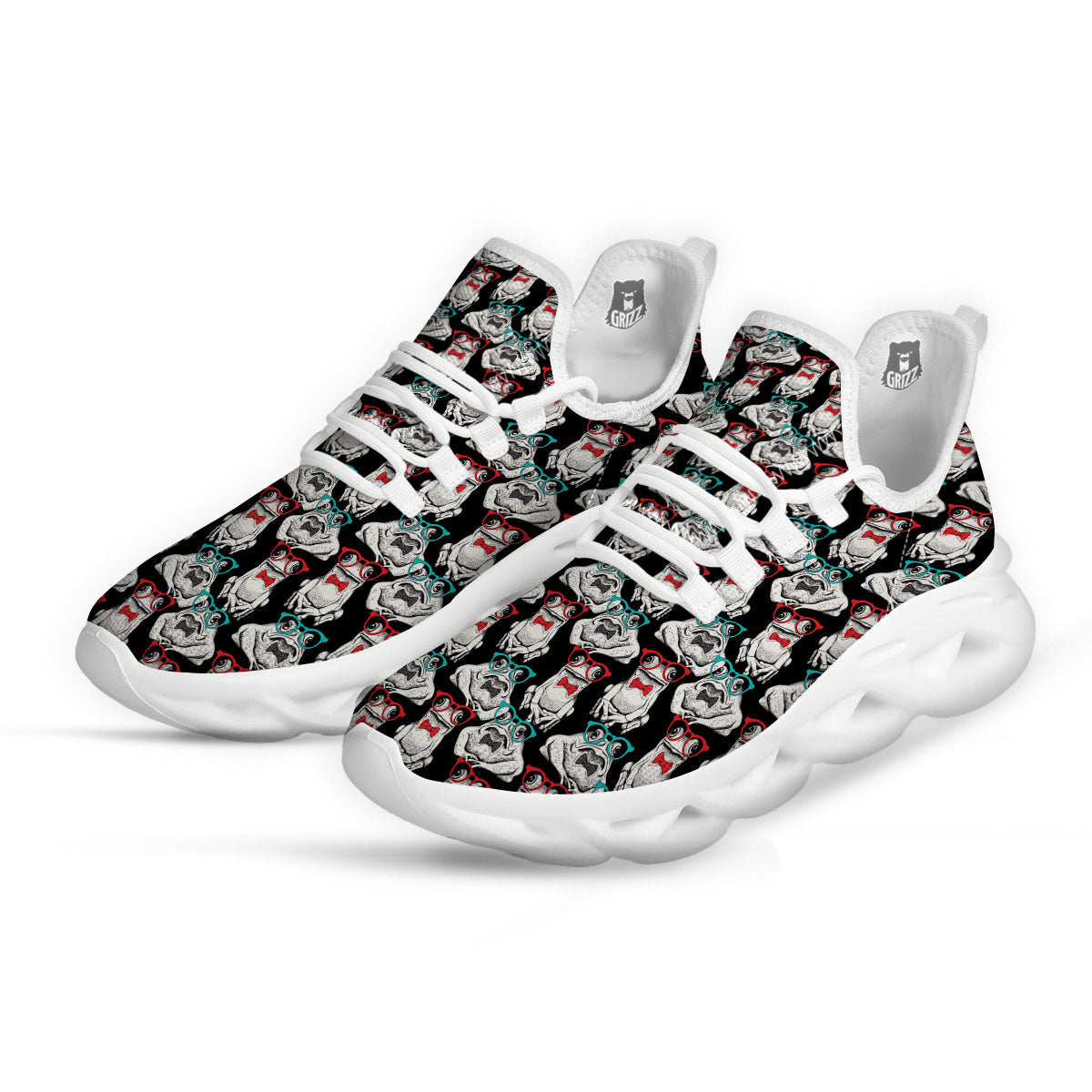 Hipster Frog Print Pattern White Running Shoes-grizzshop