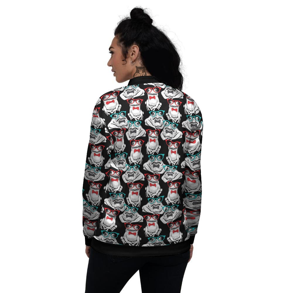 Hipster Frog Print Pattern Women's Bomber Jacket-grizzshop