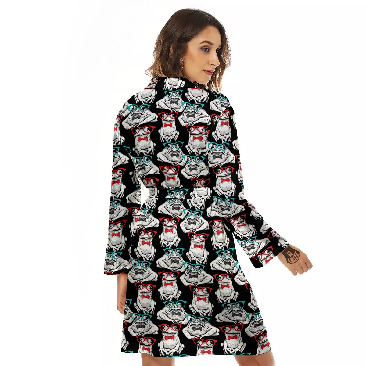 Hipster Frog Print Pattern Women's Robe-grizzshop