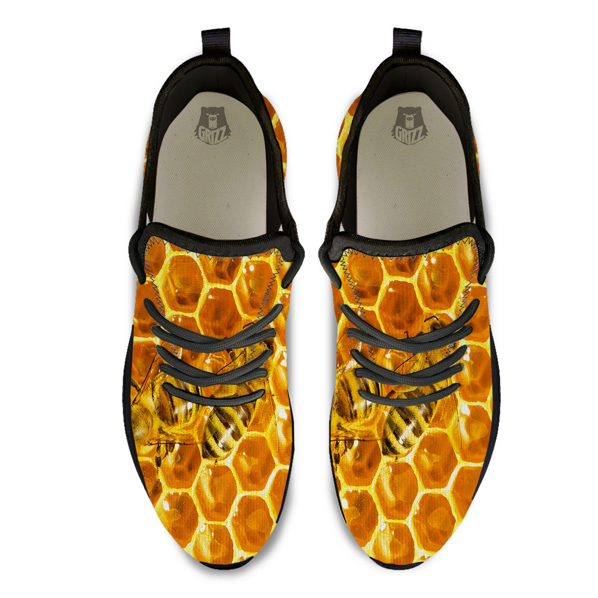 Hive Honey Bee Print Black Athletic Shoes-grizzshop