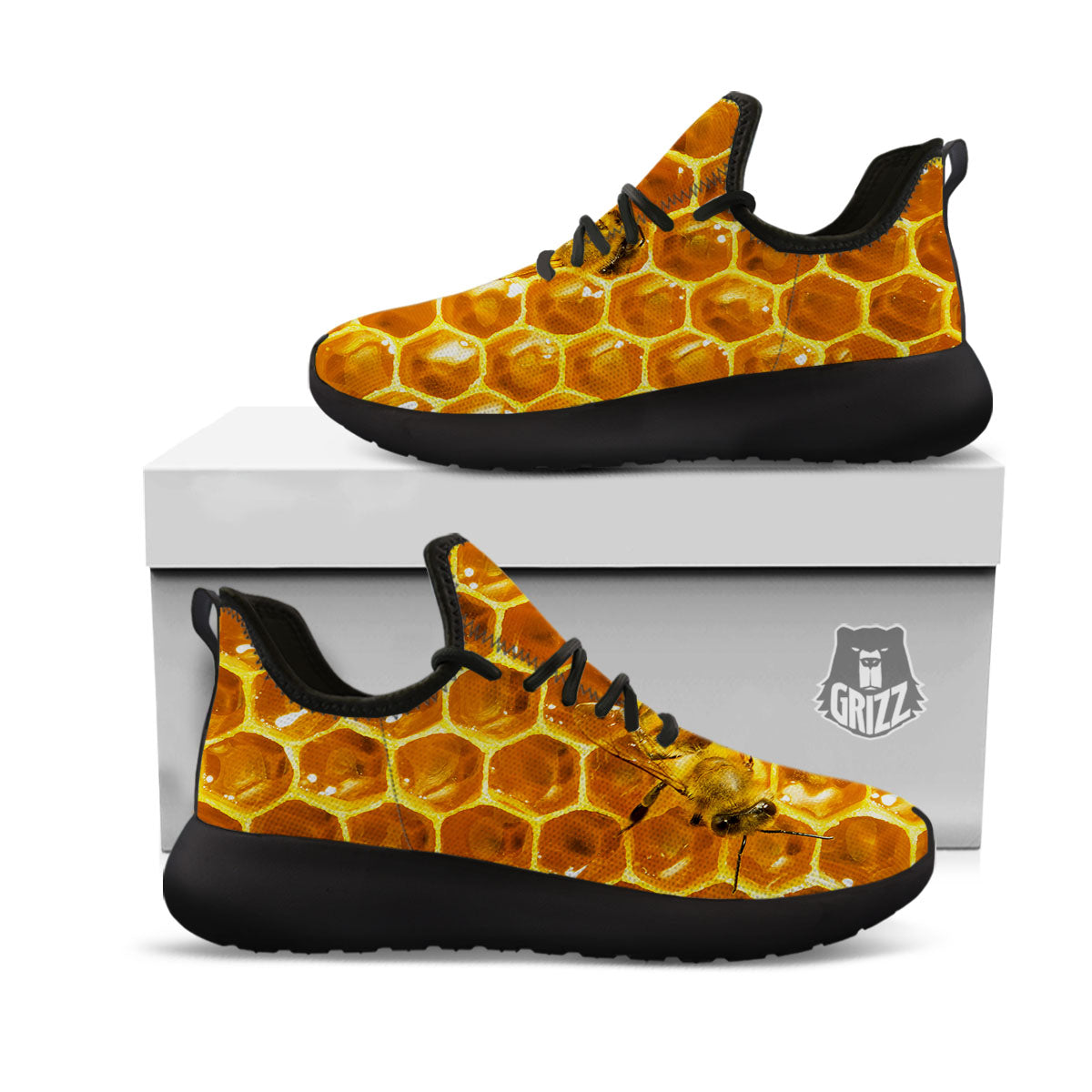 Hive Honey Bee Print Black Athletic Shoes-grizzshop