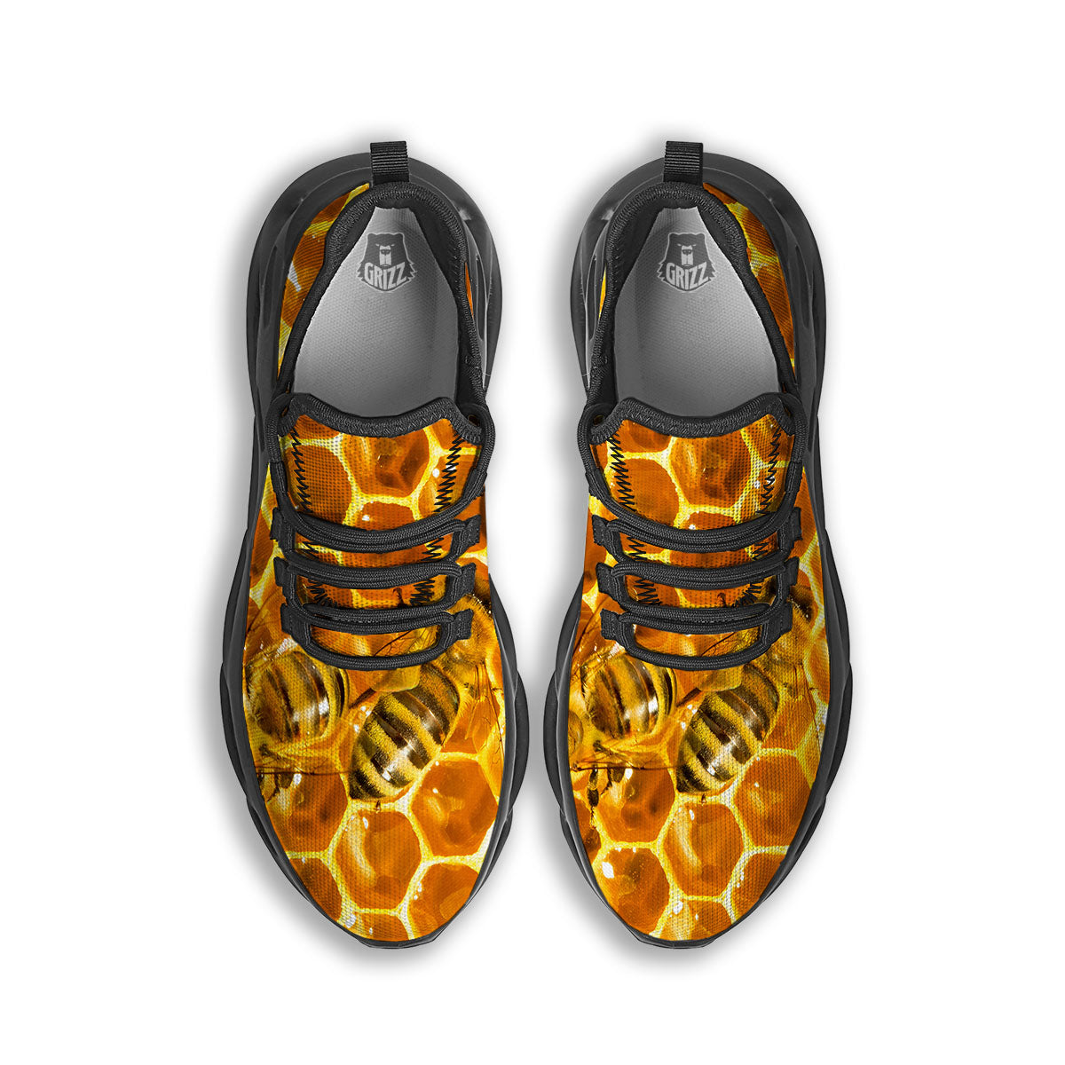 Hive Honey Bee Print Black Running Shoes-grizzshop
