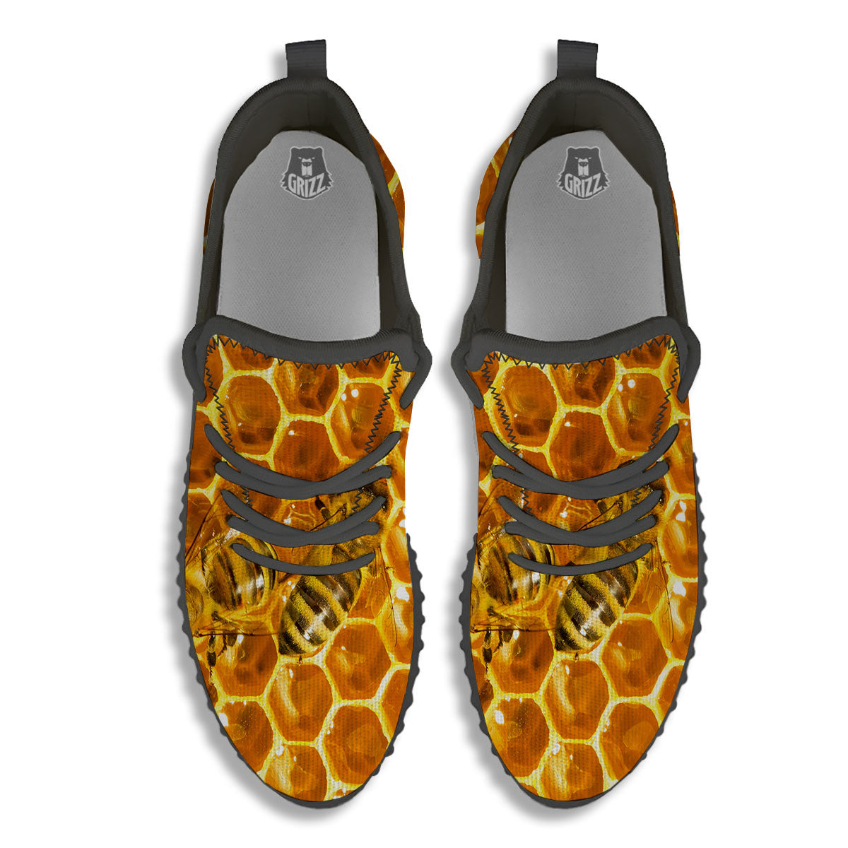 Hive Honey Bee Print Black Walking Shoes-grizzshop