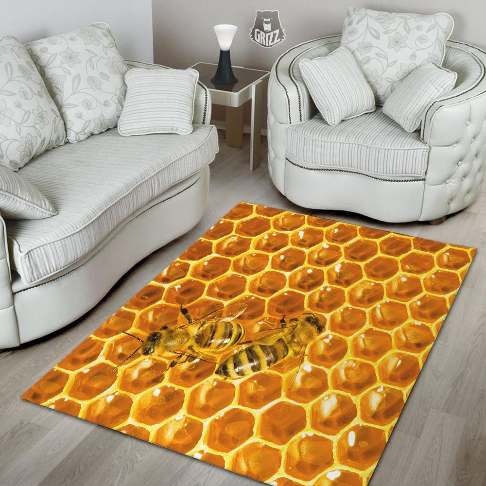 Hive Honey Bee Print Floor Mat-grizzshop