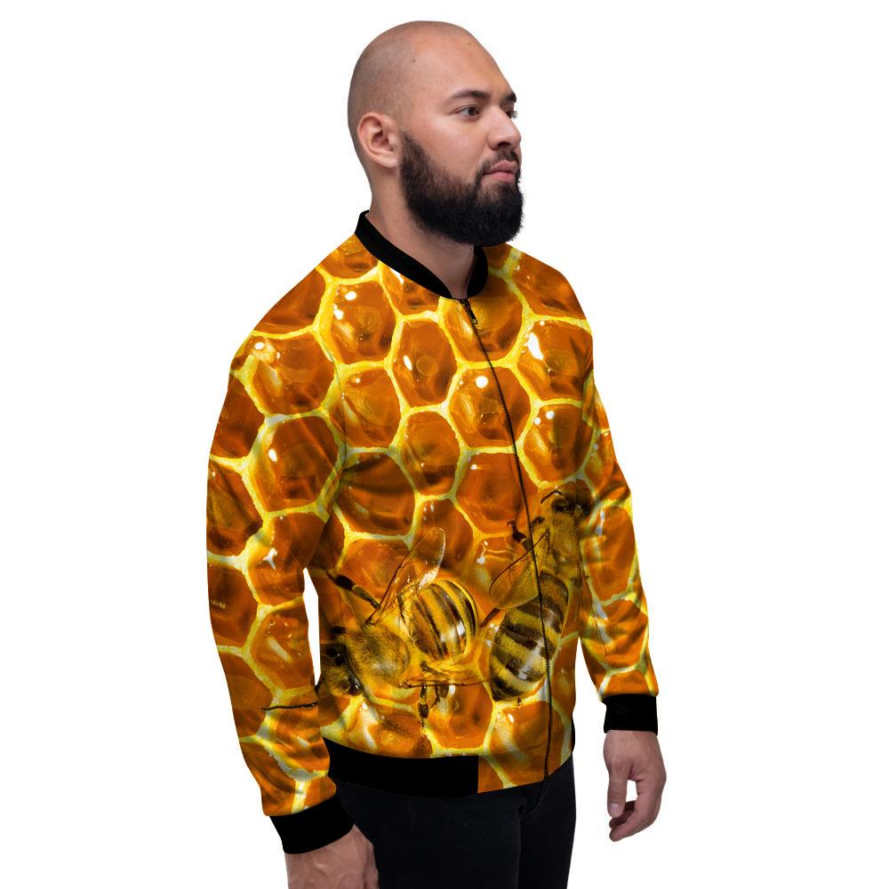 Hive Honey Bee Print Men's Bomber Jacket-grizzshop