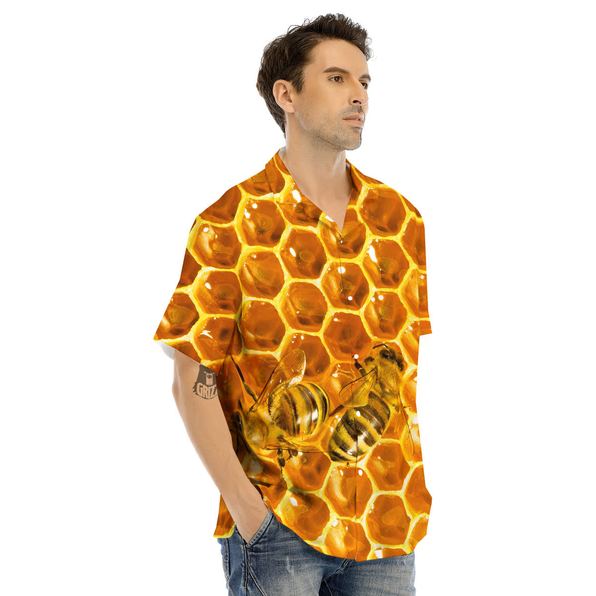 Hive Honey Bee Print Men's Hawaiian Shirt-grizzshop